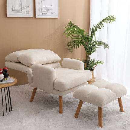 AF1- Accent Chair with Ottoman Set;  Fabric Armchair with Wood Legs and Adjustable Backrest ;  Mid Century Modern Comfy Lounge Chair for Living Room;  Bedroom;  Reading Room and Study - Likeshoppe 