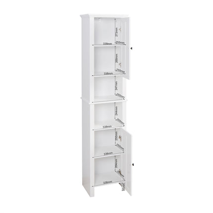 PU15- Bathroom Floor Storage Cabinet with 2 Doors Living Room Wooden Cabinet with 6 Shelves 15.75 x 11.81 x 66.93 inch - Likeshoppe 