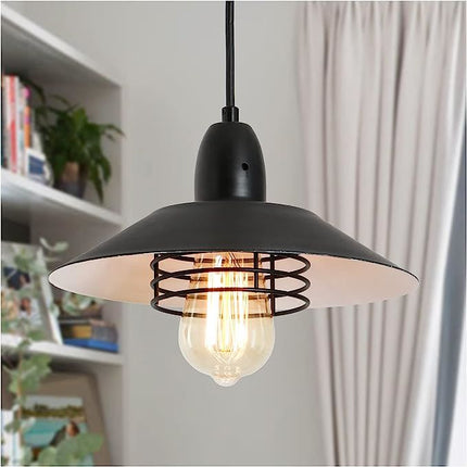 VF4- Farmhouse Vintage Pendant Light Black Fixture Pendant Lights with Spring Frame Adjustable Metal Hanging Lamp for Kitchen Island Dining Room Bedroom Living Room Barn Entryway, E26 - Likeshoppe 