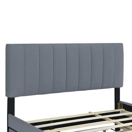 PF3- Queen Size Velvet Upholstered Platform Bed with 2 Drawers and 1 Twin XL Trundle - Likeshoppe 