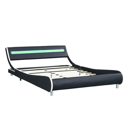 PF2- Faux Leather Upholstered Platform Bed Frame with led lighting , Curve Design, Wood Slat Support, No Box Spring Needed, Easy Assemble, Queen Size, - Likeshoppe 