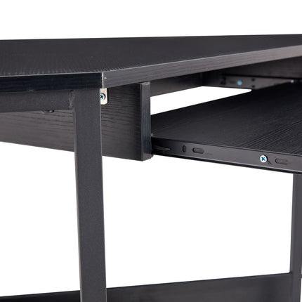 PW1- Triangle Computer Desk; Corner Desk With Smooth Keyboard Tray& Storage Shelves ; Compact Home Office; Small Desk With Sturdy Steel Frame As Workstation For Small Space; BLACK; 28.34''L 24''W 30.11''H - Likeshoppe 