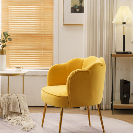 AC1- Shell Shape Velvet Fabric Armchair Accent Chair With Gold Legs For Living Room Bedroom - Likeshoppe 