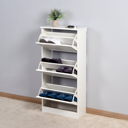 PQ3- Wooden Shoe Cabinet for Entryway;  White Shoe Storage Cabinet with 3 Flip Doors 20.94x9.45x43.11 inch - Likeshoppe 