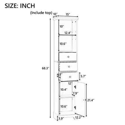 PU13- Tall Bathroom Cabinet;  Freestanding Storage Cabinet with 3 Drawers and Adjustable Shelf;  MDF Board with Painted Finish - Likeshoppe 