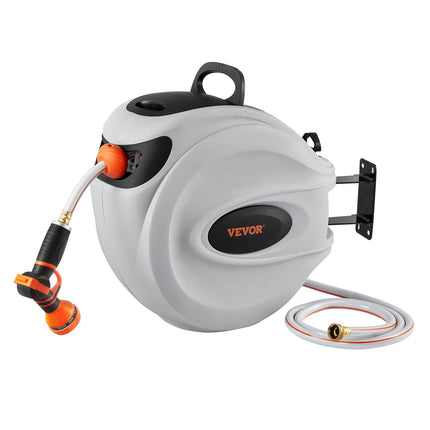 AH1-  Retractable Hose Reel Water Hose Reel 100'x1/2" 180° Swivel Wall-Mounted,Garden Water Hose Reel with 9-Pattern Nozzle,Automatic Rewind, Lock at Any Length, with Slow Return System - Likeshoppe 