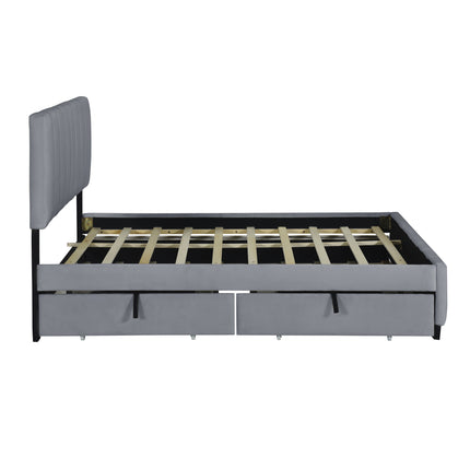 PF3- Queen Size Velvet Upholstered Platform Bed with 2 Drawers and 1 Twin XL Trundle - Likeshoppe 