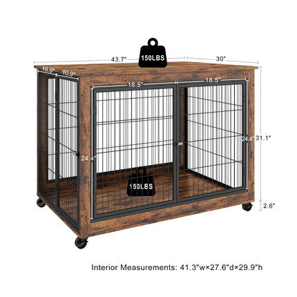 AB5- Furniture Style Dog Crate Side Table on Wheels with Double Doors and Lift Top - Likeshoppe 