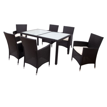 PX4- 7-piece Outdoor Wicker Dining set - Dining table set for 7 - Patio Rattan Furniture Set with Beige Cushion - Likeshoppe 