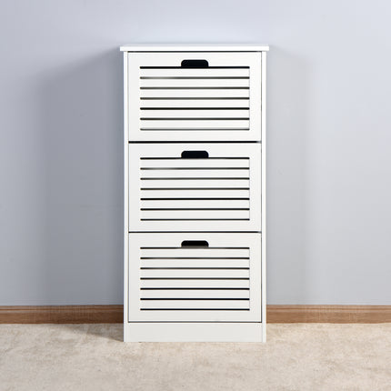 PQ3- Wooden Shoe Cabinet for Entryway;  White Shoe Storage Cabinet with 3 Flip Doors 20.94x9.45x43.11 inch - Likeshoppe 