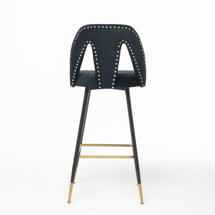 BS6- Collection Modern | Contemporary Velvet Upholstered  28\\" Bar Stool & Counter Stools with Nailheads and Gold Tipped Black Metal Legs,Set of 2 - Likeshoppe 