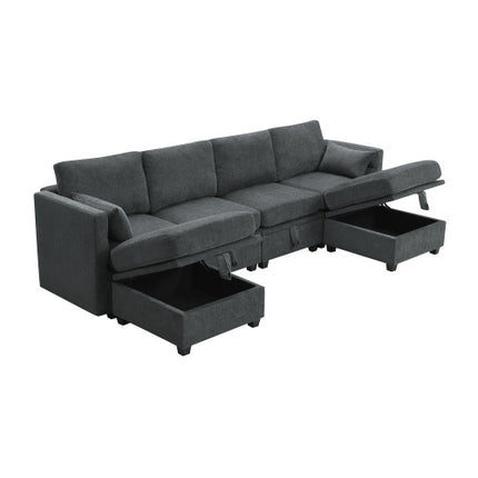 109*54.7\" Chenille Modular Sectional Sofa,U Shaped Couch with Adjustable Armrests and Backrests,6 Seat Reversible Sofa Bed with Storage Seats for Living Room, Apartment,2 Colors - Likeshoppe 