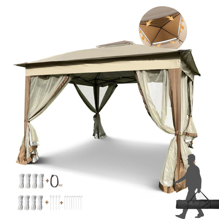 AG10- Outdoor 11x 11Ft Pop Up Gazebo Canopy With Removable Zipper Netting; 2-Tier Soft Top Event Tent; Suitable For Patio Backyard Garden Camping Area; Coffee - Likeshoppe 