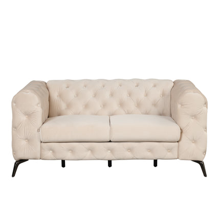 F7- 63" Velvet Upholstered Loveseat Sofa,Modern Loveseat Sofa with Button Tufted Back,2-Person Loveseat Sofa Couch for Living Room,Bedroom,or Small Space,Beige - Likeshoppe 