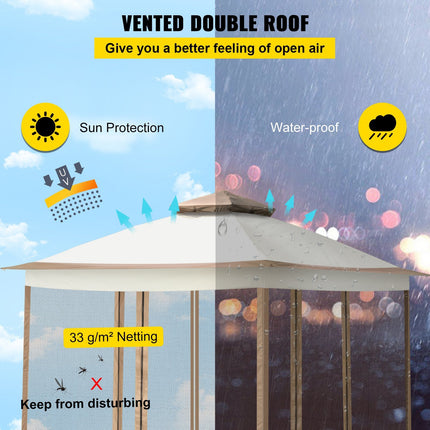 AG5- Outdoor Canopy Gazebo Tent, Portable Canopy Shelter with 12'x12' Large Shade Tents for Parties, Backyard, Patio Lawn and Garden, 4 Sandbags, Carrying Bag and Netting Included, Brown - Likeshoppe 