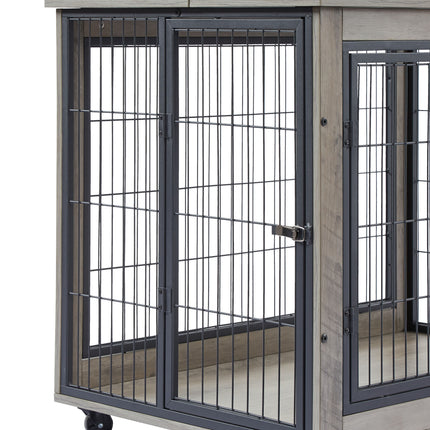 AB6- Furniture Style Dog Crate Side Table on Wheels with Double Doors and Lift Top. - Likeshoppe 