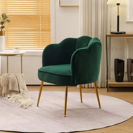 AC1- Shell Shape Velvet Fabric Armchair Accent Chair With Gold Legs For Living Room Bedroom - Likeshoppe 