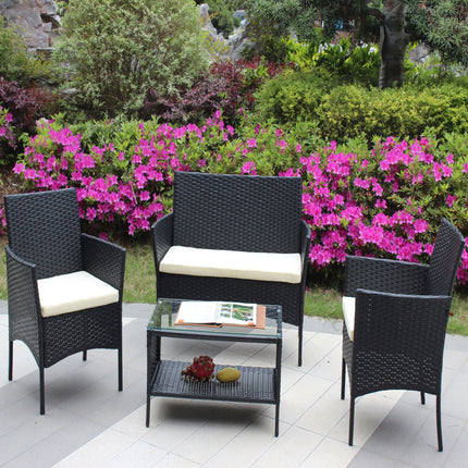 PX5- 4 PC Rattan Patio Furniture Set Outdoor Patio Cushioned Seat Wicker Sofa - Likeshoppe 
