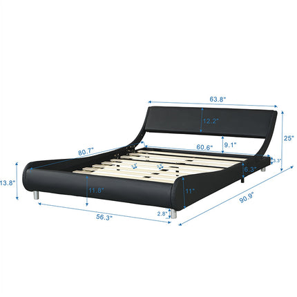 PF2- Faux Leather Upholstered Platform Bed Frame with led lighting , Curve Design, Wood Slat Support, No Box Spring Needed, Easy Assemble, Queen Size, - Likeshoppe 