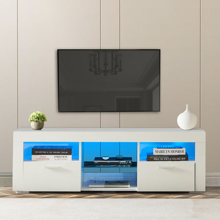 TV6- White morden TV Stand with LED Lights,high glossy front TV Cabinet,can be assembled in Lounge Room, Living Room or Bedroom,color:WHITE - Likeshoppe 